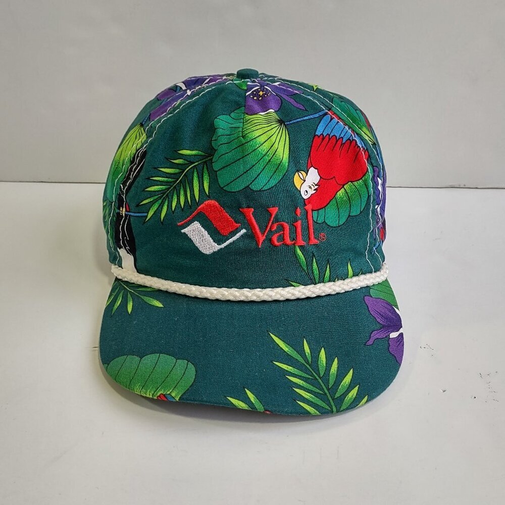 Vintage Vail Colorado Tropical Trucker Hat Adjustable Ski Resort Vibrant Beachy